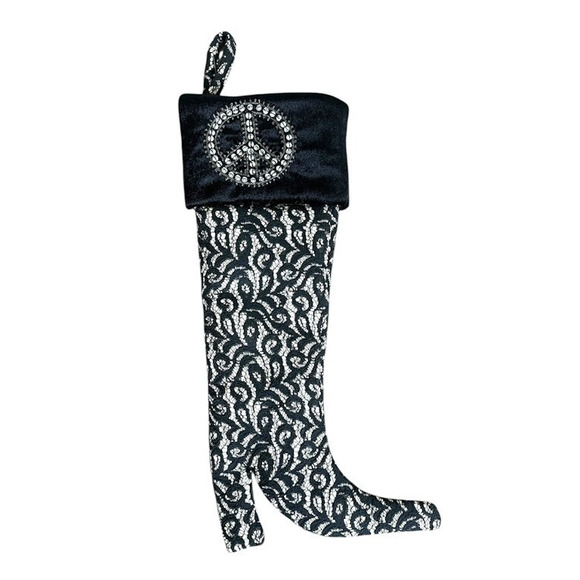 Vintage Christmas Stocking Collective Works Berek 2 Lady of Peace Black Lace 19" - Picture 1 of 7